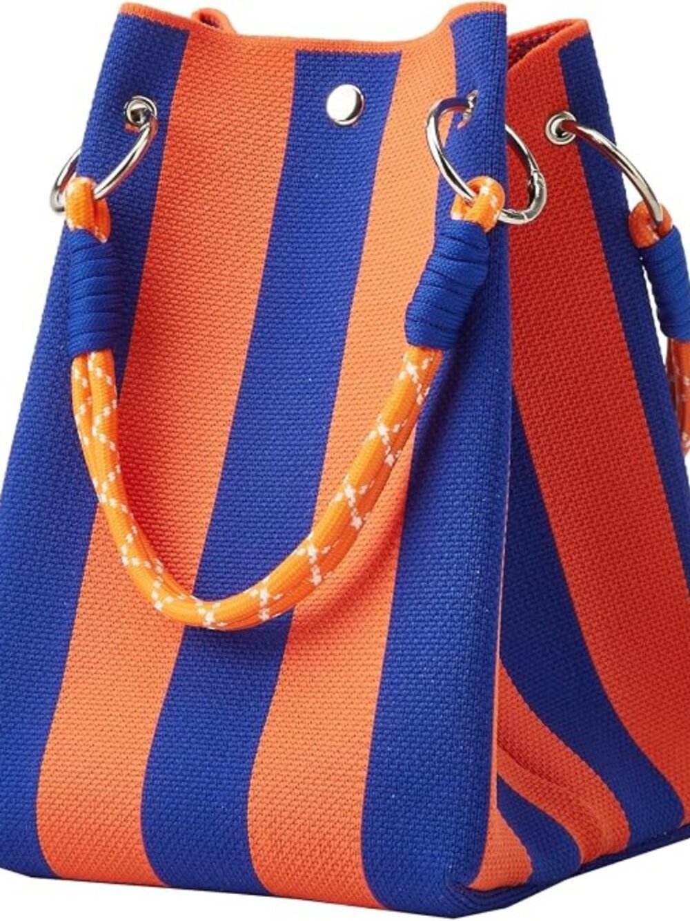 Mini Knit Tote Women Striped Crochet Bucket Handbag